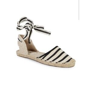 Soludos The Lauren Lace Up Espadrille Sandals Womens 6-6.5 Black Stripe Flat